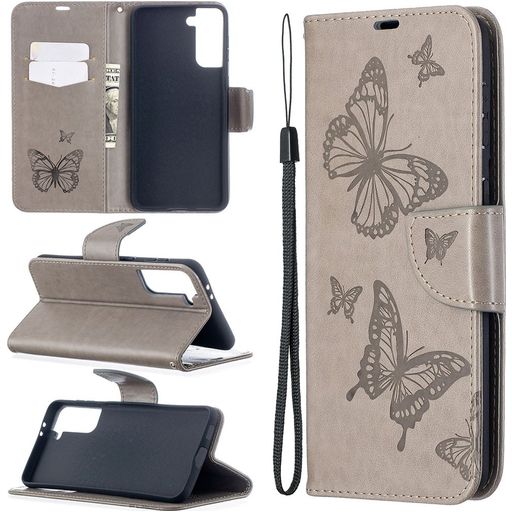 Mobigear Butterfly Samsung Galaxy S21 Plus Hoesje Bookcase Portemonnee - Grijs
