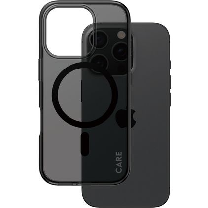 CARE by PanzerGlass Smokey iPhone 16 Pro MagSafe Hoesje Hardcase Backcover - Transparant / Zwart