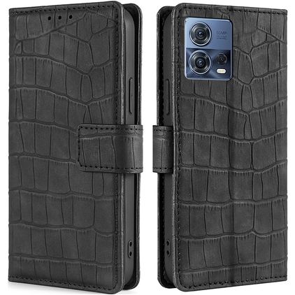 Mobigear Croco Motorola Edge 30 Fusion Hoesje Bookcase Portemonnee - Zwart