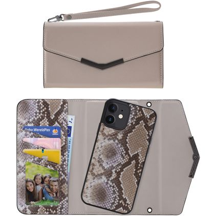 Mobilize Elegant Magnet iPhone 12 Hoesje Uitneembare 2in1 Clutch - Beige Snake