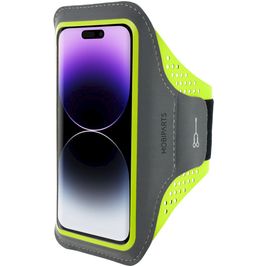 Mobiparts Comfort Fit Telefoonhouder Hardlopen iPhone 14 Pro Sport Hoesje Neopreen Sportarmband - Neon Green