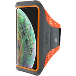 Mobiparts Comfort Fit Telefoonhouder Hardlopen iPhone XS Sport Hoesje Neopreen Sportarmband - Neon Orange