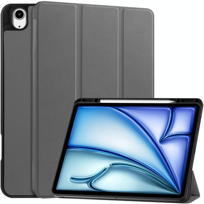 Mobigear Tri-Fold iPad Air 13 Inch (2026) Hoes Bookcase + Stylus Houder - Grijs