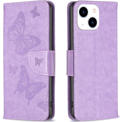 Mobigear Butterfly iPhone 15 Hoesje Bookcase Portemonnee - Paars