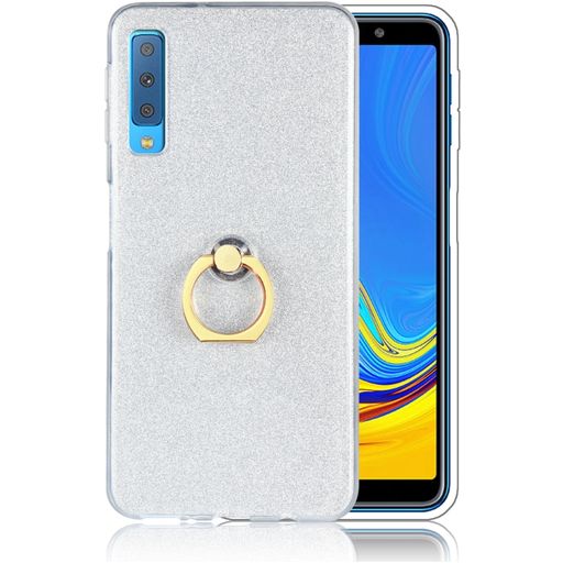 Mobigear Glitter Ring Samsung Galaxy A7 (2018) Hoesje Flexibel TPU Backcover met Ringhouder - Zilver