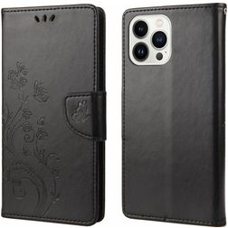 Mobigear Flowers iPhone 14 Pro Max Hoesje Bookcase Portemonnee - Zwart