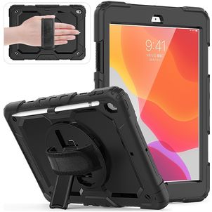 Mobigear SureGrip Xtreme iPad 8 (2020) Hoes Hard Kunststof,Siliconen Backcover + Stylus Houder + Schouderband + Standaard - Zwart