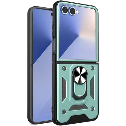 Mobigear Armor Ring Samsung Galaxy Z Flip 7 Hoesje Hardcase Backcover Shockproof met Ringhouder - Groen