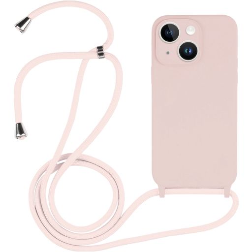 Mobigear Lanyard iPhone 15 Siliconen Hoesje met koord - Sand Pink