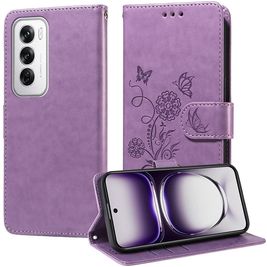 Mobigear Flowers OPPO Reno 12 Pro Hoesje Bookcase Portemonnee - Paars