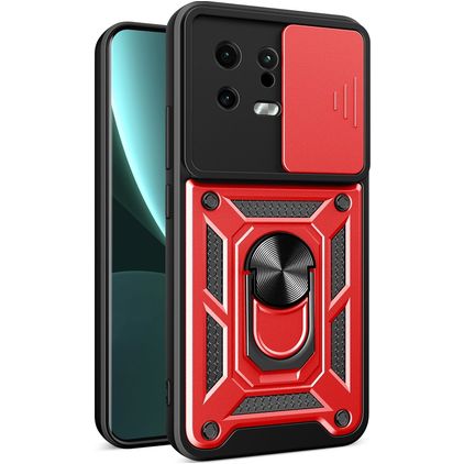 Mobigear Armor Ring Cam Slide Xiaomi 13 Hoesje Hardcase Backcover Shockproof met Ringhouder en Camera Slider - Rood