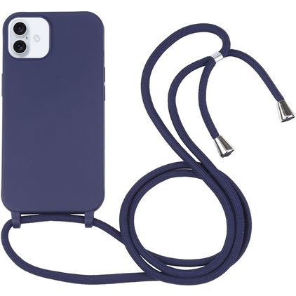 Mobigear Lanyard iPhone 16 Plus Siliconen Hoesje met koord - Donkerblauw