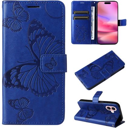 Mobigear Butterfly iPhone 16 Hoesje Bookcase Portemonnee - Blauw