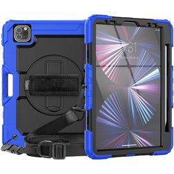 Mobigear SureGrip Xtreme iPad Air 11 Inch (2024) Hoes Hard Kunststof,Siliconen Backcover + Stylus Houder + Schouderband + Standaard - Donkerblauw