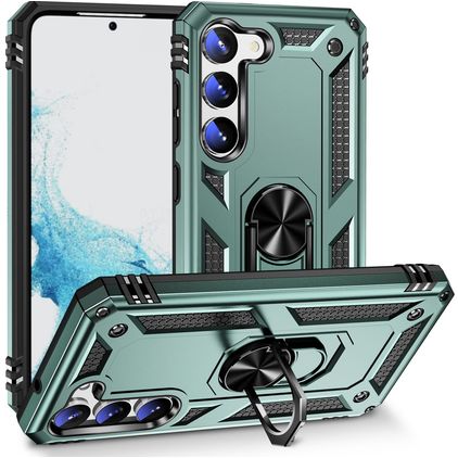 Mobigear Armor Ring Samsung Galaxy S23 Hoesje Hardcase Backcover Shockproof met Ringhouder - Groen