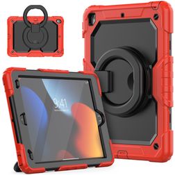 Mobigear RingGuard iPad 9 (2021) Hoes Hard kunststof / Siliconen Backcover + Standaard - Zwart / Rood