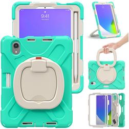 Mobigear RingGuard iPad Mini 6 (2021) Hoes Hard Kunststof,Siliconen Backcover + Stylus Houder + Schouderband + Standaard - Turquoise