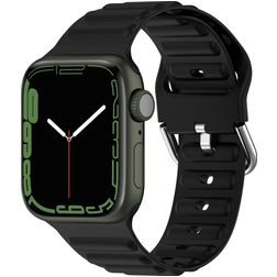 Mobigear Bumpy Siliconen Apple Watch Bandje Gespsluiting - 49/46/45/44 mm - Zwart