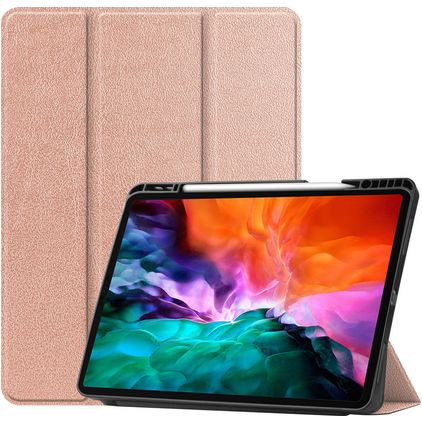 Mobigear Tri-Fold Gel iPad Pro 12.9 Inch (2021) Hoes TPU,Kunstleer Bookcase + Stylus Houder - Roségoud