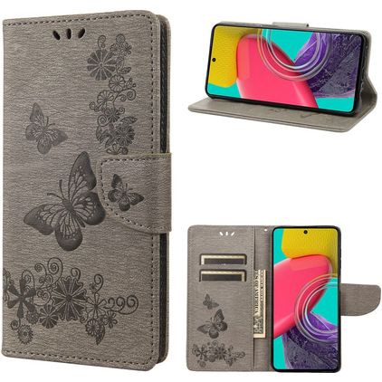 Mobigear Butterfly Samsung Galaxy M53 Hoesje Bookcase Portemonnee - Grijs