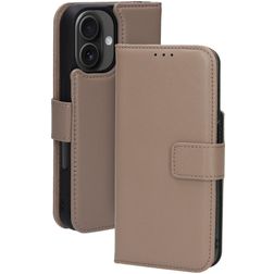 Mobiparts iPhone 16 MagSafe Hoesje Echt Leer Uitneembare 2in1 Bookcase Portemonnee - Taupe