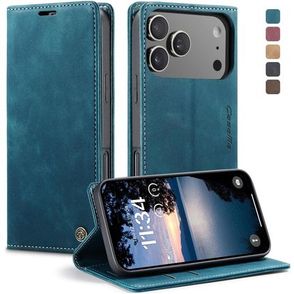 CaseMe 013 iPhone 17 Pro Hoesje Bookcase Portemonnee - Blauw