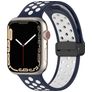 Mobigear Sport Plus Mag Siliconen Apple Watch Bandje Magneetsluiting - 42/41/40/38 mm - Wit / Marineblauw