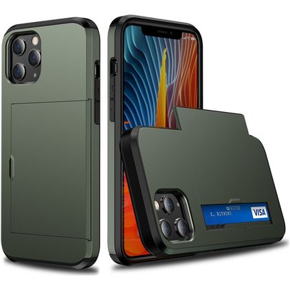 Mobigear Card iPhone 12 Pro Hoesje Hardcase Backcover Shockproof met Pasjeshouder - Legergroen