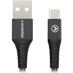 Mobilize Strong Nylon USB-A naar USB-C Kabel 0.2 Meter - Zwart