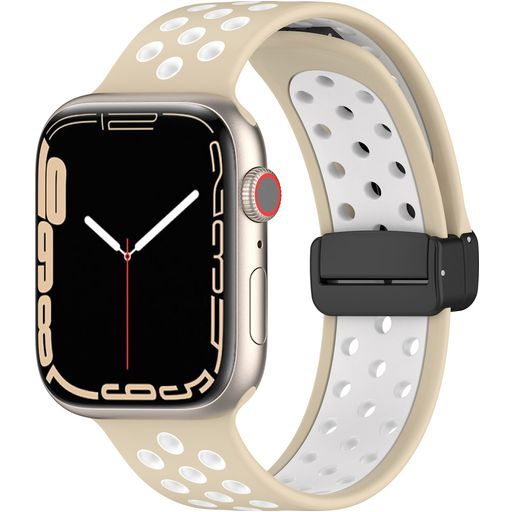 Mobigear Sport Plus Mag Siliconen Apple Watch Bandje Magneetsluiting - 42/41/40/38 mm - Wit / Beige