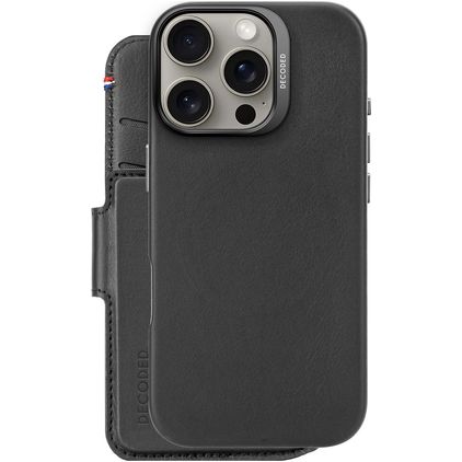 Decoded Detachable Wallet iPhone 16 Pro MagSafe Hoesje Echt Leer Uitneembare 2in1 Bookcase Portemonnee - Zwart
