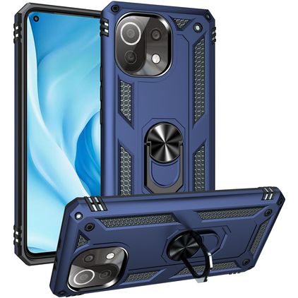 Mobigear Armor Ring Xiaomi Mi 11 Lite Hoesje Hardcase Backcover Shockproof met Ringhouder - Blauw