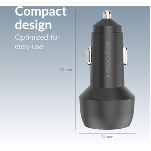 Mobilize Dual USB / USB-C Autolader Power Delivery 48W - Zwart
