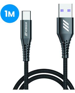 Mobigear Nylon USB-A naar USB-C Kabel 1 m - Zwart