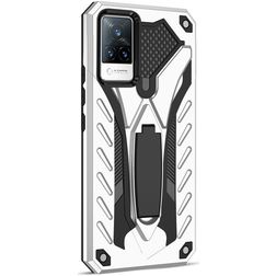 Mobigear Armor Stand Vivo V21 Hoesje Hardcase Backcover Shockproof met Standaard - Zilver