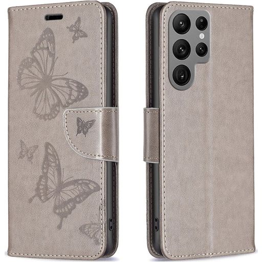 Mobigear Butterfly Samsung Galaxy S23 Ultra Hoesje Bookcase Portemonnee - Grijs