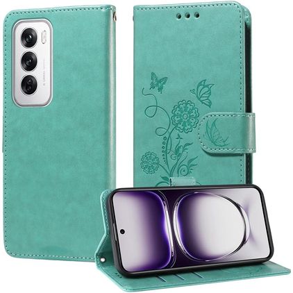 Mobigear Flowers OPPO Reno 12 Pro Hoesje Bookcase Portemonnee - Groen