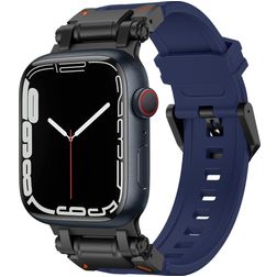 Mobigear Explorer Siliconen Apple Watch Bandje Gespsluiting - 49/46/45/44 mm - Zwart / Blauw