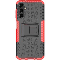 Mobigear Tire Samsung Galaxy A14 Hoesje Hardcase Backcover Shockproof met Standaard - Zwart / Rood