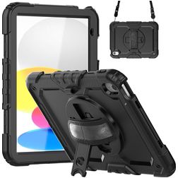 Mobigear SureGrip Xtreme iPad 10 (2022) Hoes Hard Kunststof,Siliconen Backcover + Schouderband + Standaard - Zwart