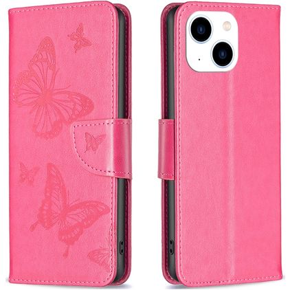 Mobigear Butterfly iPhone 15 Hoesje Bookcase Portemonnee - Magenta