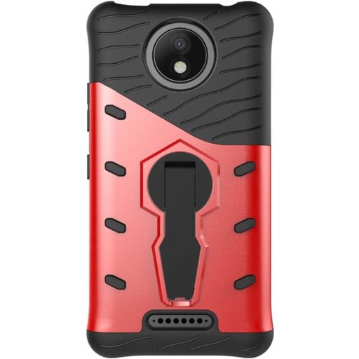Mobigear Grip Stand Motorola Moto C Plus Hoesje Hardcase Backcover Shockproof met Standaard - Rood
