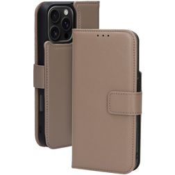 Mobiparts iPhone 16 Pro Max MagSafe Hoesje Echt Leer Uitneembare 2in1 Bookcase Portemonnee - Taupe