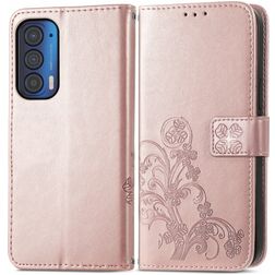 Mobigear Clover Motorola Edge (2021) Hoesje Bookcase Portemonnee - Roségoud