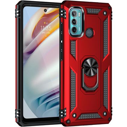 Mobigear Armor Ring Motorola Moto G60 Hoesje Hardcase Backcover Shockproof met Ringhouder - Rood