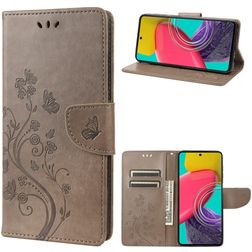 Mobigear Flowers Samsung Galaxy M53 Hoesje Bookcase Portemonnee - Grijs