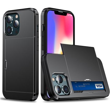 Mobigear Card iPhone 13 Pro Hoesje Hardcase Backcover Shockproof met Pasjeshouder - Zwart
