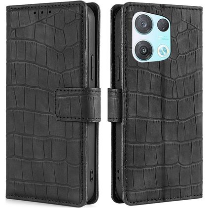 Mobigear Croco OPPO Reno 8 Pro 5G Hoesje Bookcase Portemonnee - Zwart