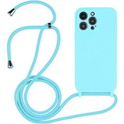 Mobigear Lanyard iPhone 14 Pro Siliconen Hoesje met koord - Blauw