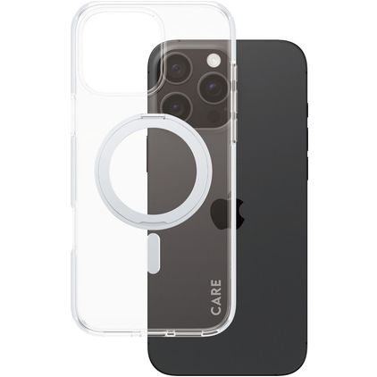 CARE by PanzerGlass Kickstand iPhone 16 Pro Max MagSafe Hoesje Hardcase Backcover met Standaard - Transparant / Zilver